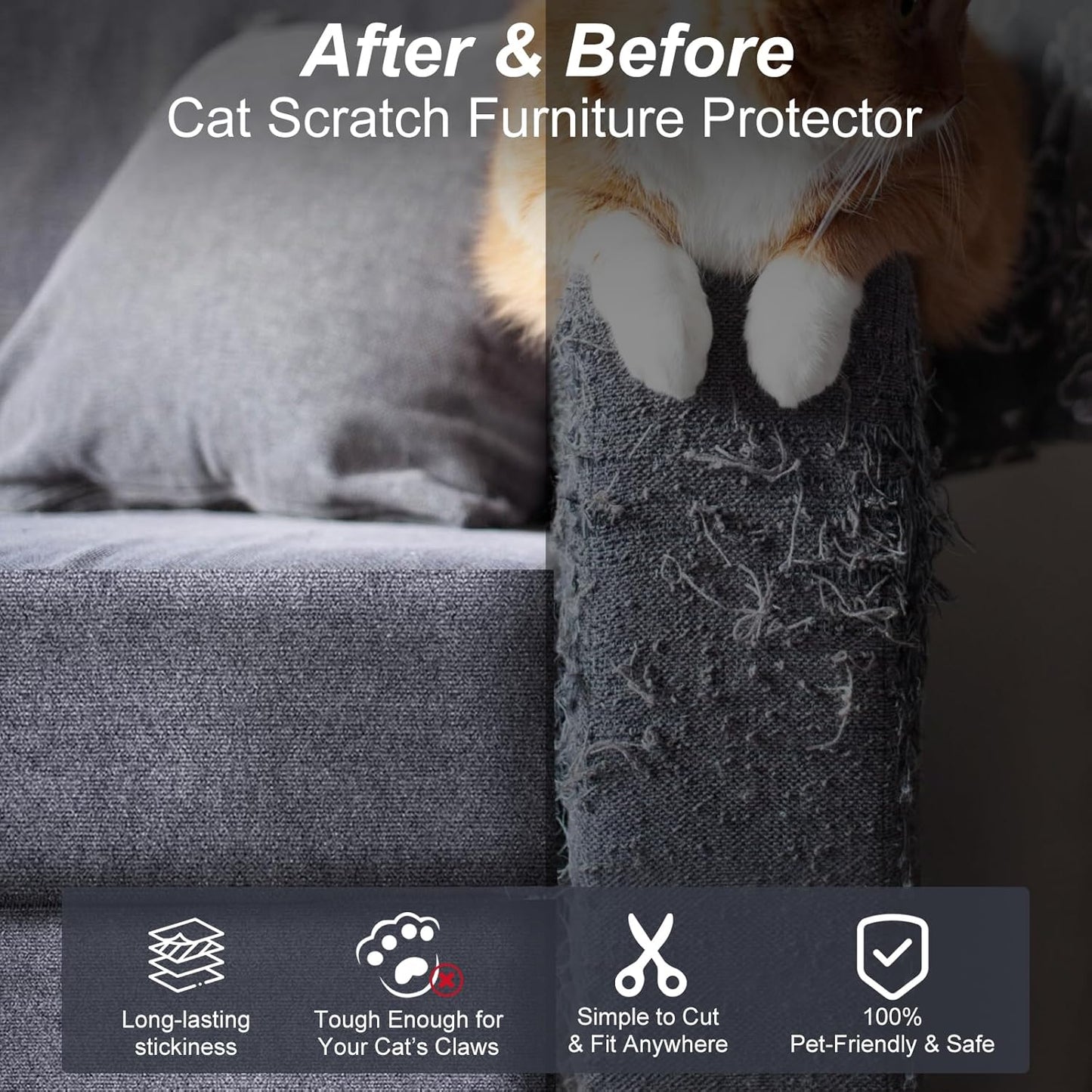 Cat Scratch Furniture Protector 78.7"X15.7", Scratching Mat for Counch, Sofa, Wall, Tower, Self-Adhesive DIY Anti Scratch Edge Sticky Pet Pads, Trimmable Carpet Replacement - Dark Grey