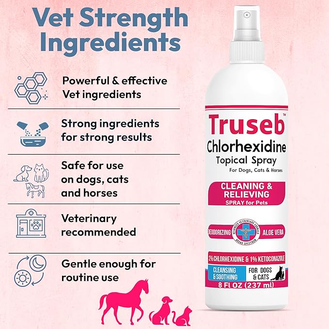 Truseb Topical Ketoconazole and Chlorhexidine Spray for Dogs, Cats, and Horses with Aloe - 8 oz (Ketoconazole & Chlorhexidine Spray, 8 oz)