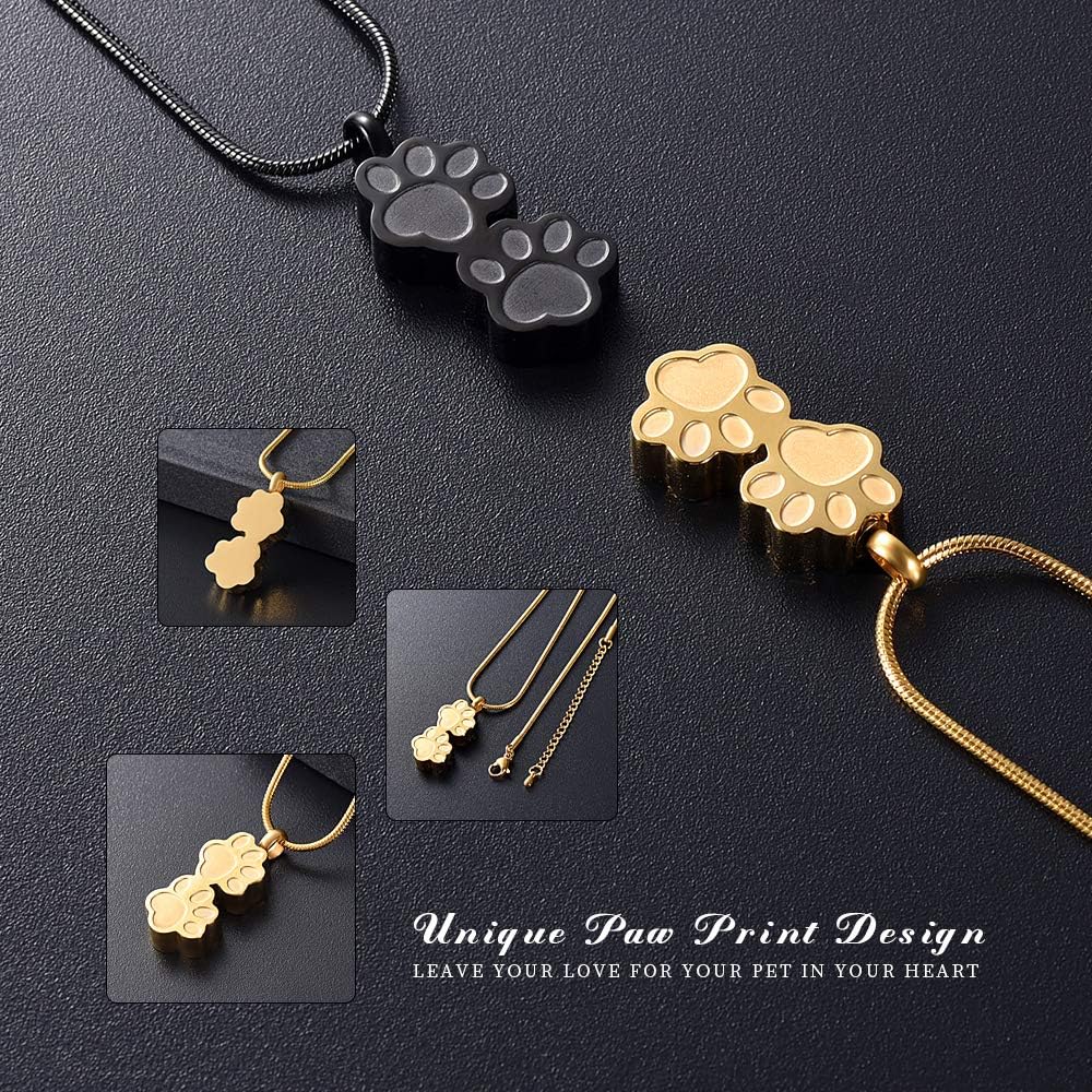 Pet Urns For Dogs/Cats - Pet Ashes Necklace - Paw Print Urn Necklace with Mini Keepsake Urn Memorial Ash Jewelry