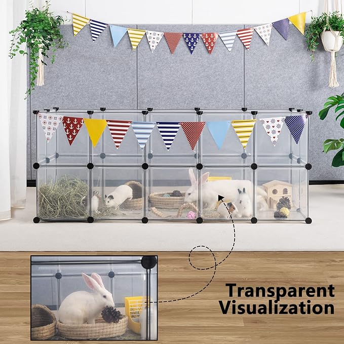 DINMO Guinea Pig Cages with Floor, Puppy Playpen, Small Animal Playpen for Rabbit, Bunny, Ferret, Hedgehog, DIY, Expanded, Portable, Exercise Fence, 61.2 x 24.8 x 24.8inch