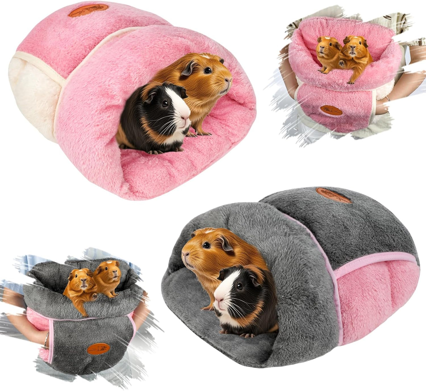 YUEPET 2 Pack Guinea Pig Hideout Portable Guinea Pig Pocket Bedding Cozy Cuddle Sack Snuggle Bag Bunny Bed for Small Animals Hamster Ferret Hedgehog Chinchilla Rabbit Cage Accessories (Grey+Pink)