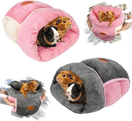 YUEPET 2 Pack Guinea Pig Hideout Portable Guinea Pig Pocket Bedding Cozy Cuddle Sack Snuggle Bag Bunny Bed for Small Animals Hamster Ferret Hedgehog Chinchilla Rabbit Cage Accessories (Grey+Pink)