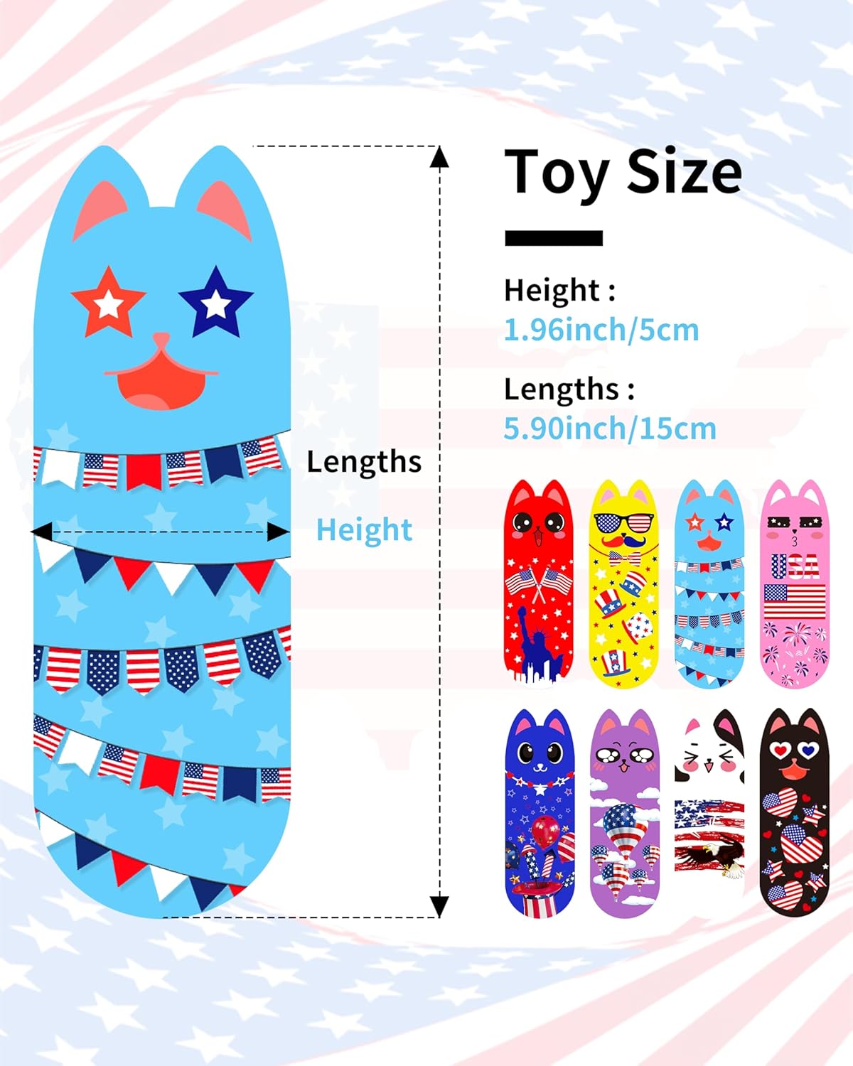 PET SHOW 8 Pack 4th of July Cat Kicker Toys with Catnip Patriotic Crinkle Sound Toys for Indoor Cats Star Stripe American Flag Patterns Plush Kittens Shape Natural Interactive Toys Pet Kitty