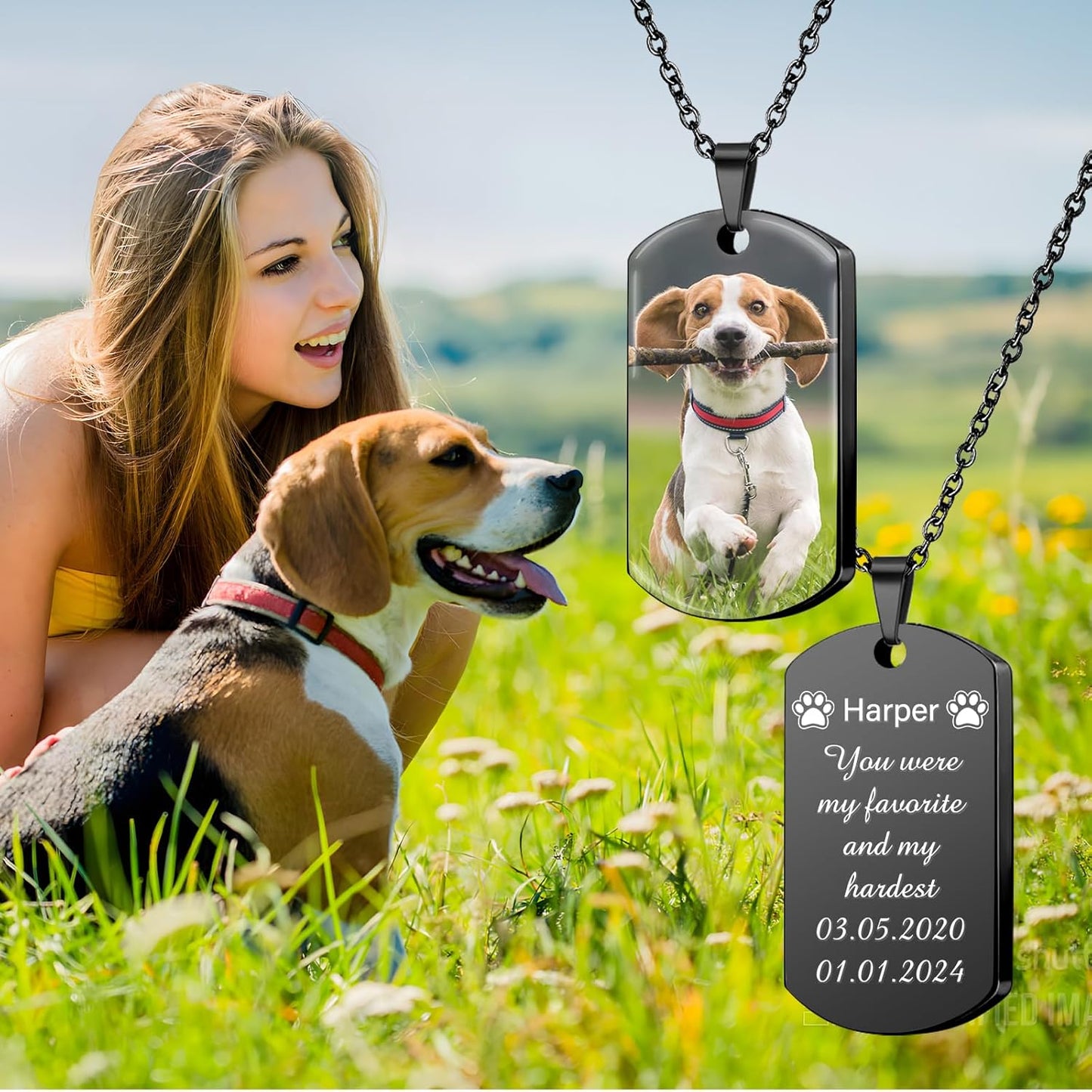 HJX Custom Dog Urn Necklaces for Ashes - Personalized Pet Cremation Jewelry for Ashes,Double-Sided Custom with Text Picture Memorial Gift for Pet Dogs Cats Ashes Necklace (Rectangle)