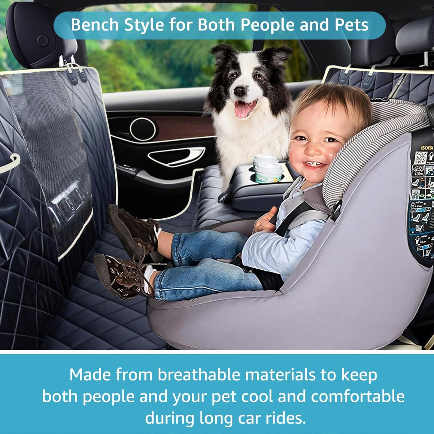 Lassie 4 in 1 Full Coverage Dog Car Floor Hammock,100% Waterproof Dog Car Seat Covers for Back Seat with Mesh Window for Sedans,Backseat Bench Protector for Cars, SUVs and Trucks etc