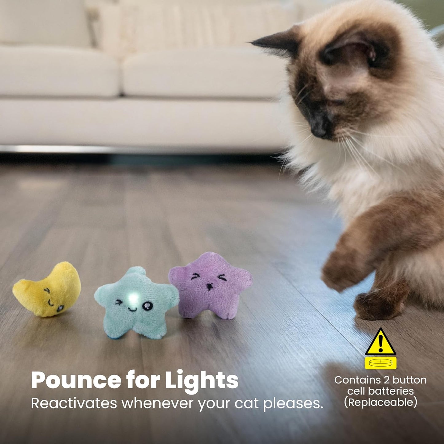 Catstages Toss 'N Twinkle Light-Up Cat Toys with Catnip & Crinkle, Multicolored, 3-Pack