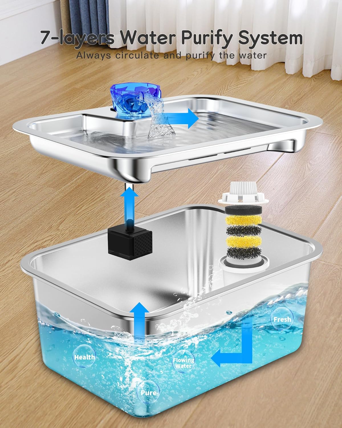 Large Dog Water Fountain Dispenser - 3 Gallon Stainless Steel Pet Water Fountain with 4 Filters for Large Dogs, Automatic Big Dog Water Bowl Dispenser Drinking for Multi-pet, Easy to Clean, Quiet Pump