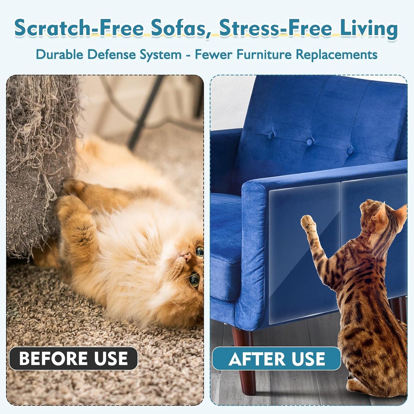 No Glue Marks - Finokeil Cat Scratch Furniture Protector, Couch Protector from Cat Claws, Eco-Friendly Furniture Protectors from Cats Scratching, Correcting Pet Scratching Habits(12-Pack+50 Pins)