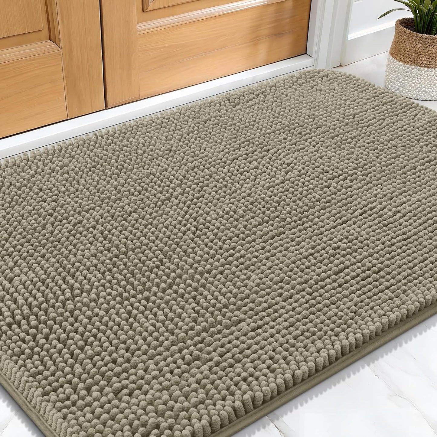OLANLY Dog Door Mat for Muddy Paws 30x20, Absorbs Moisture and Dirt, Absorbent Non-Slip Washable Doormat, Quick Dry Chenille Mud Mat, Entry Indoor Entryway Carpet for Inside Floor, Warm Taupe