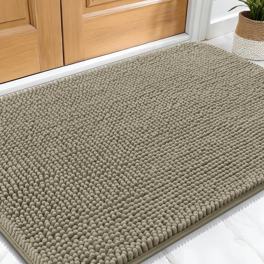 OLANLY Dog Door Mat for Muddy Paws 30x20, Absorbs Moisture and Dirt, Absorbent Non-Slip Washable Doormat, Quick Dry Chenille Mud Mat, Entry Indoor Entryway Carpet for Inside Floor, Warm Taupe