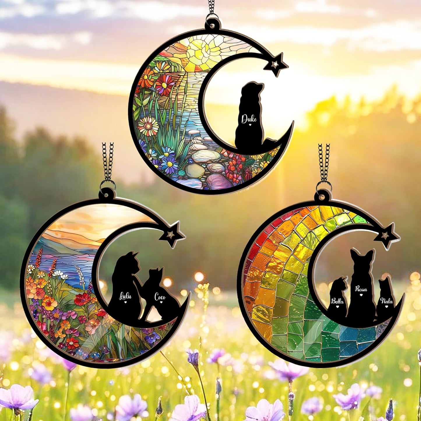Personalized Pet Memorial Suncatcher – Custom Dog Cat Suncatcher with Name and Breed for Up to 3 Pets, Sympathy Gift for Pet Loss, Memorial Gift for Dog and Cat Lovers