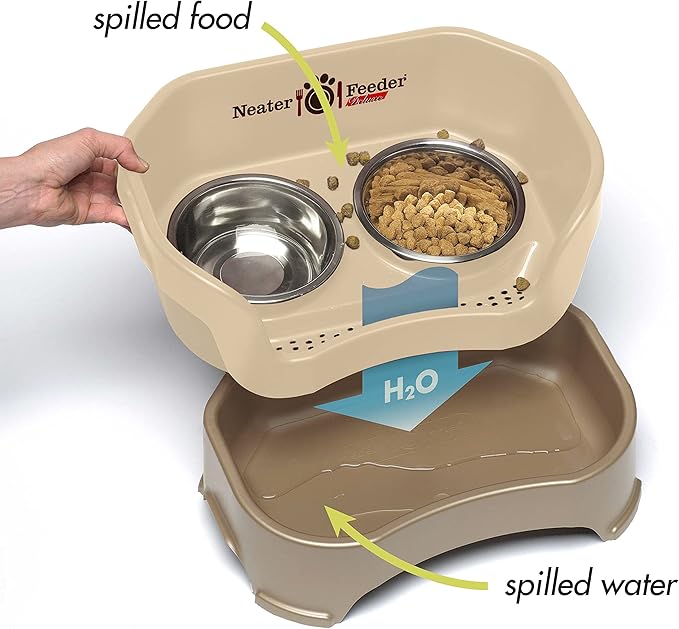 Neater Feeder Deluxe Mess Proof Dog Bowls Elevated for Medium Sized Breeds – Made in USA – No Spill Raised Slow Feeder Elevated Dog Bowl Stand w/Leg Extensions, Food and Water Bowl Set, Cappuccino