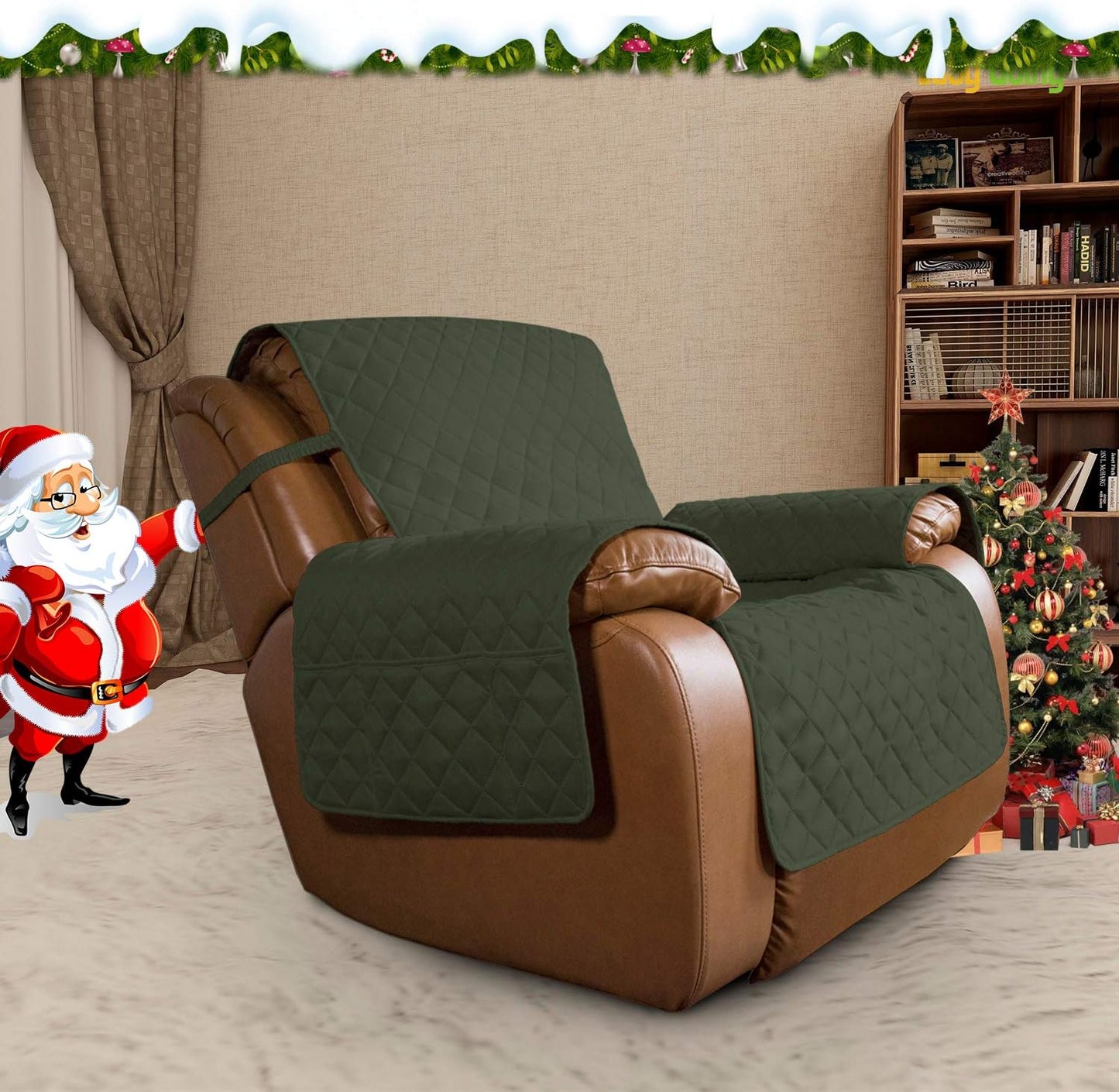 Easy-Going Oversized Recliner Cover Reversible Couch Cover Sofa Cover for Living Room Water Resistant Furniture Protector with Elastic Straps for Pets Dog (Oversized Recliner, Army Green/Beige)