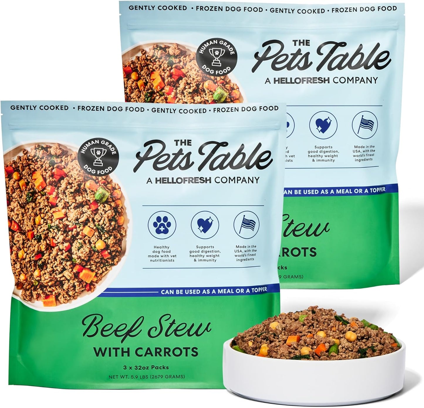 The Pets Table Human-Grade Beef Stew Fresh Dog Food, Dog Food Topper or Complete Meal, 6 Count of 32-oz Pouches, 11.8lbs