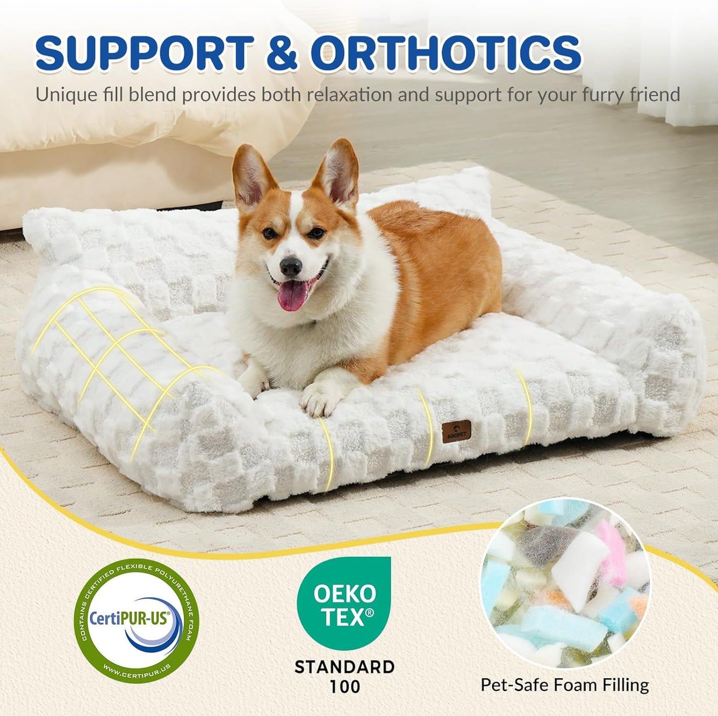 Cat Bed Cats Couch for Puppy and Kitten, Fluffy Pet Couch Small Dog Sofa Bed, Supportive Cat Sofa for Indoor Cats, Washable Cover & Non-Slip, 26 inch, White