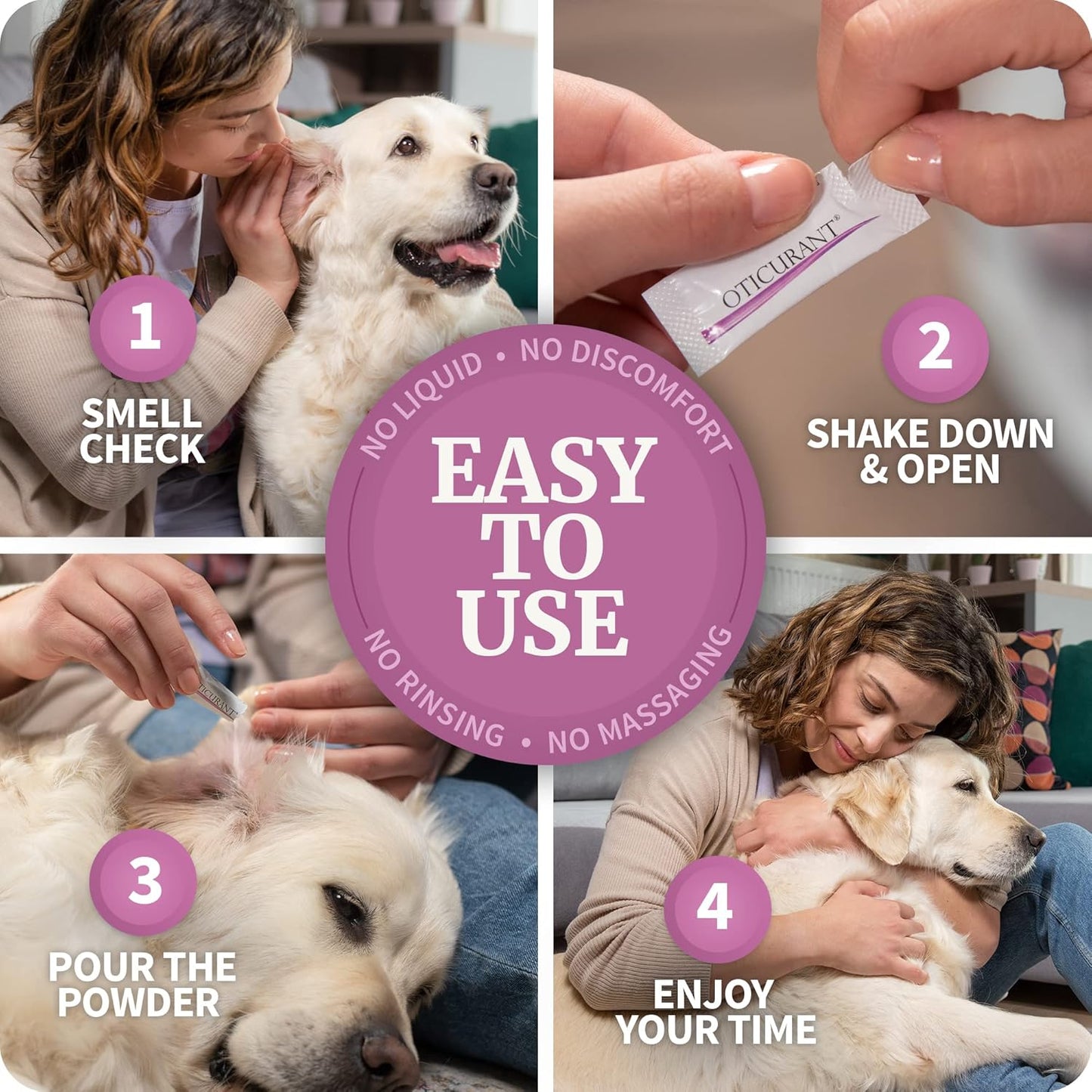 Pet Ear Powder for Dogs | No More Itching, Scratching or Bad Smell | Reduces Waxy Build Up | No Cleaning Solution Drops or Wash Needed | 26 Easy-Dose Packets