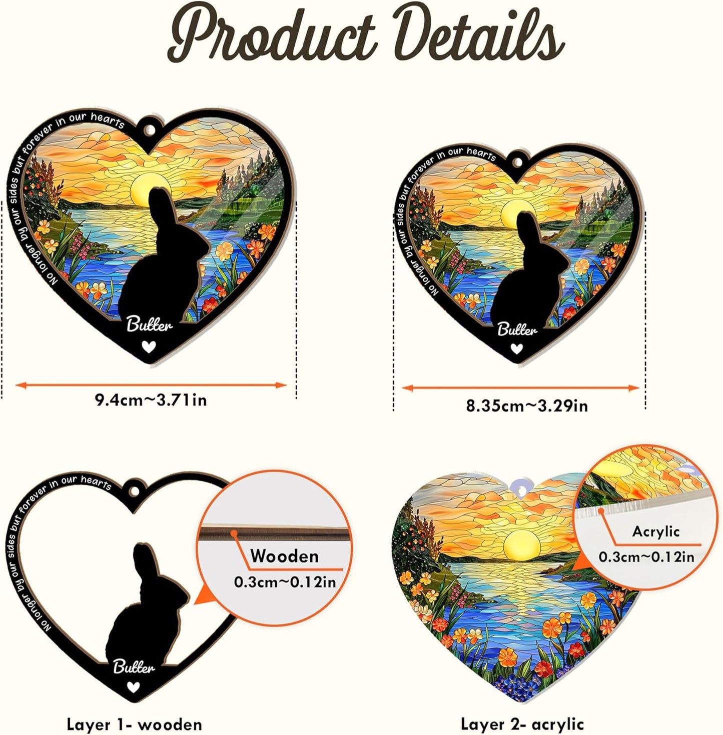 Personalized Bunny Suncatcher – Custom Rabbit Suncatcher with Name for Up to 3 Pets, Sympathy Gift for Rabbit Loss, Memorial Gift for Bunny Lovers, Easter Decor