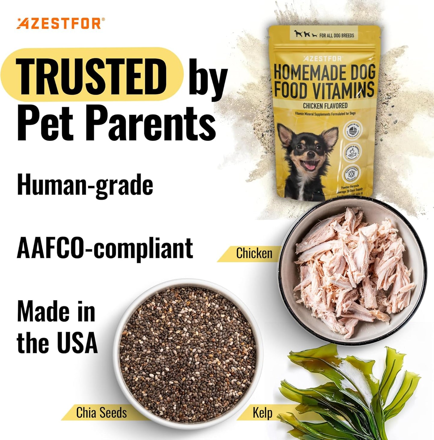 Azestfor Homemade Dog Food Supplement Dog Vitamins Made in USA Add to Holistic Whole Food Diets Raw BARF All Breeds Puppy Adult 16oz Powder