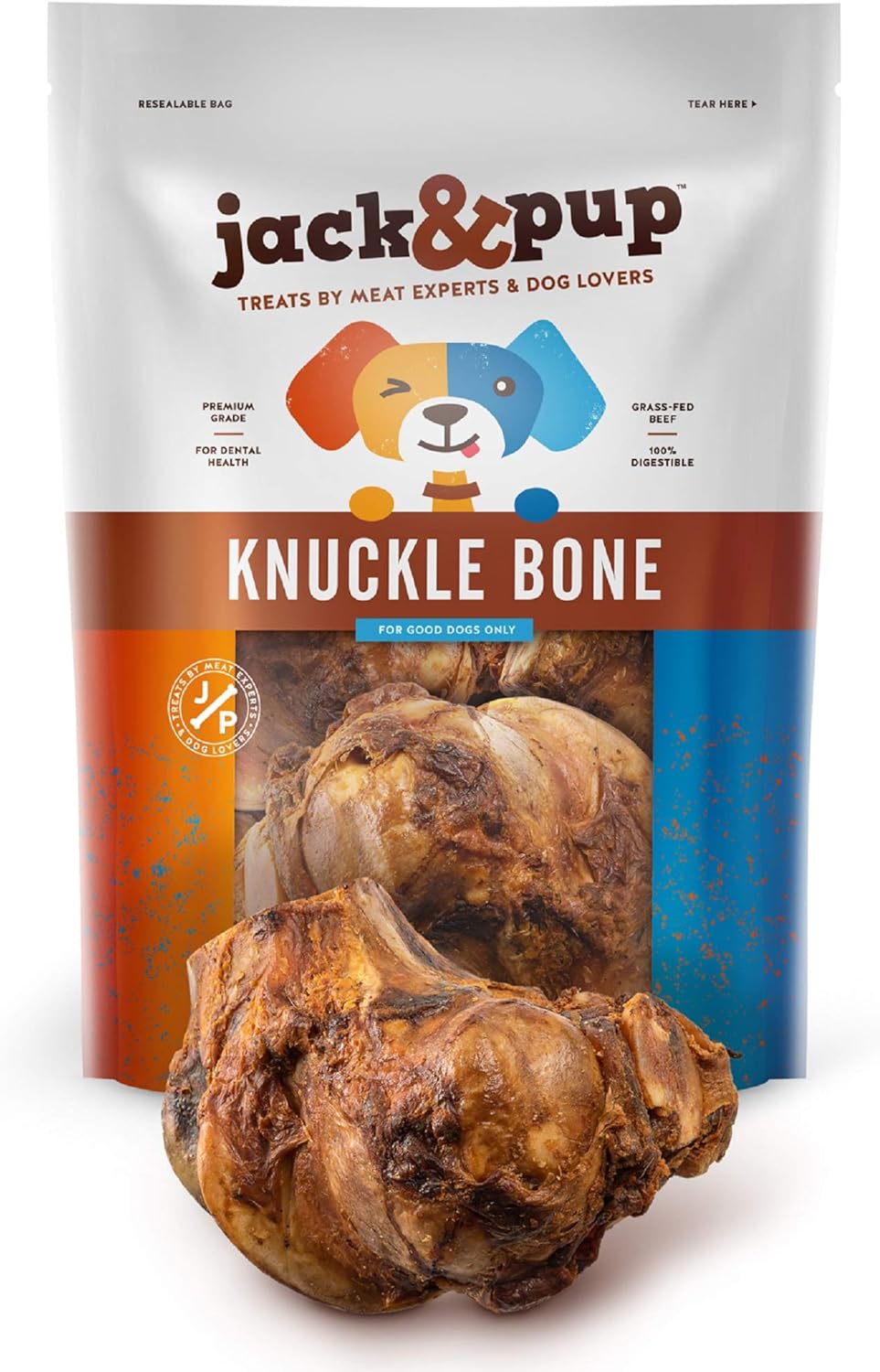 Jack & Pup Beef Knuckle Bones for Dogs, Natural Dog Knuckle Bones for Large Dogs – Savory Smoked Beef Flavor - 4 Pack