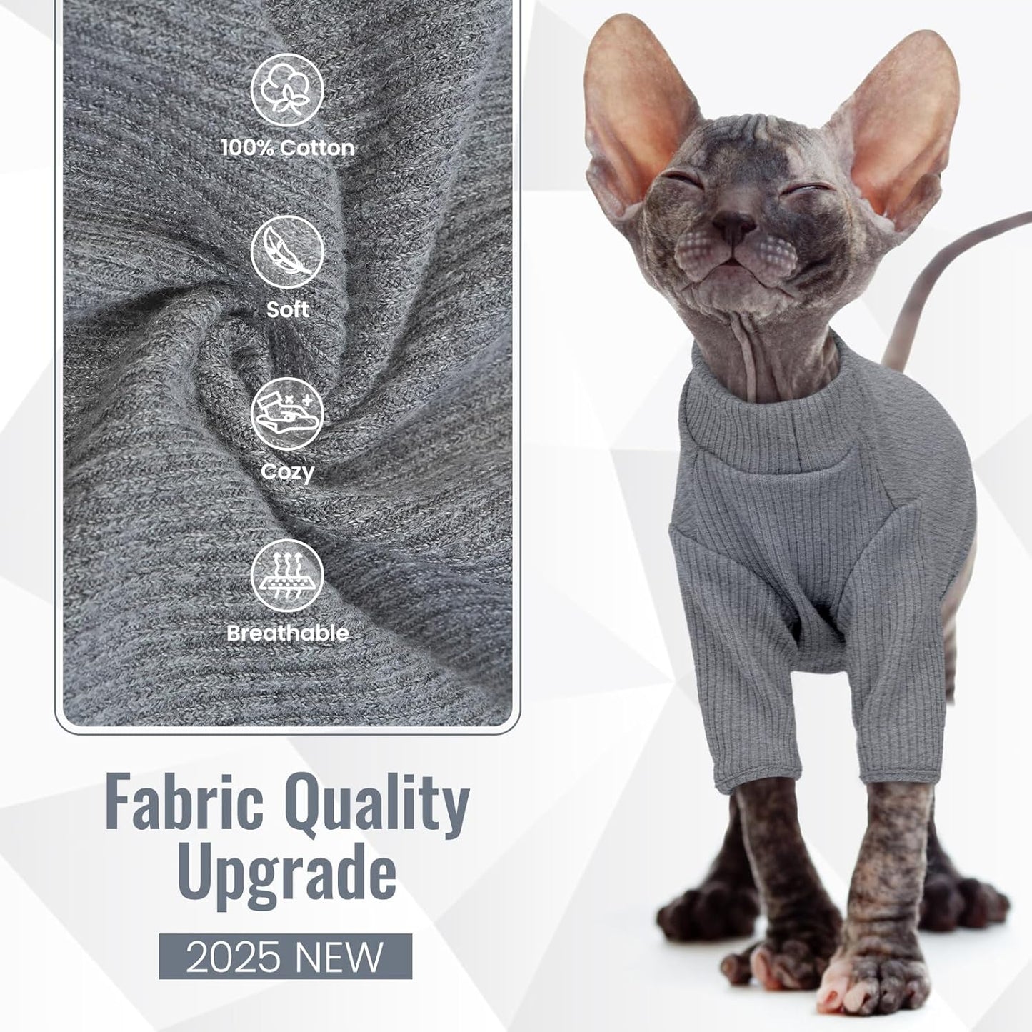 DENTRUN Sphynx Hairless Cats Shirt Pullover Kitten T-Shirts, Breathable Cat Wear Turtleneck Sweater Adorable Cat's Clothes Vest Pajamas Jumpsuit