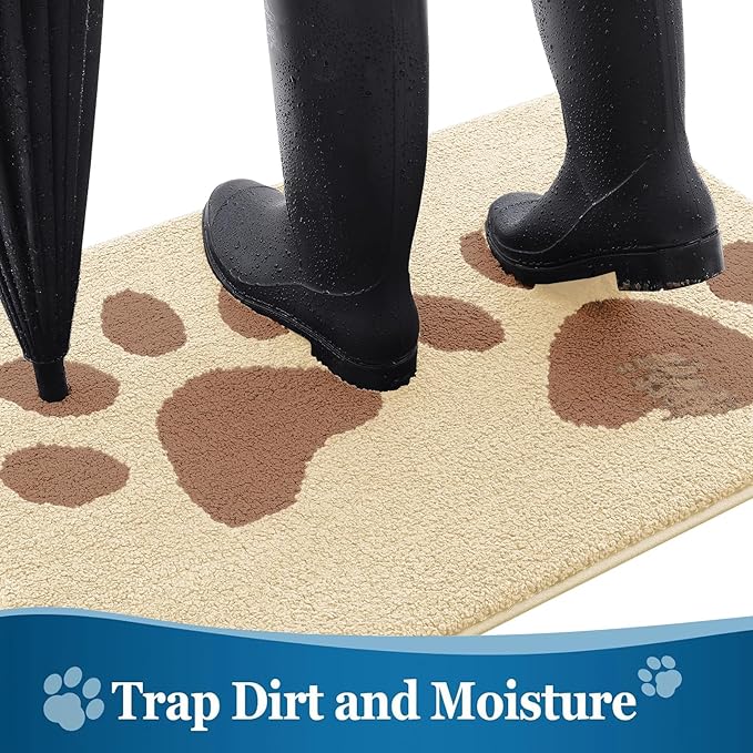 Buganda Dog Door Mat for Muddy Paws, Absorbent Dirt Trapper Washable Indoor Doormats, Non Slip Low-Profile Mud Mat for Dogs, Front Entrance Doormat for Inside Floor (40x32 Inches, Light Beige)