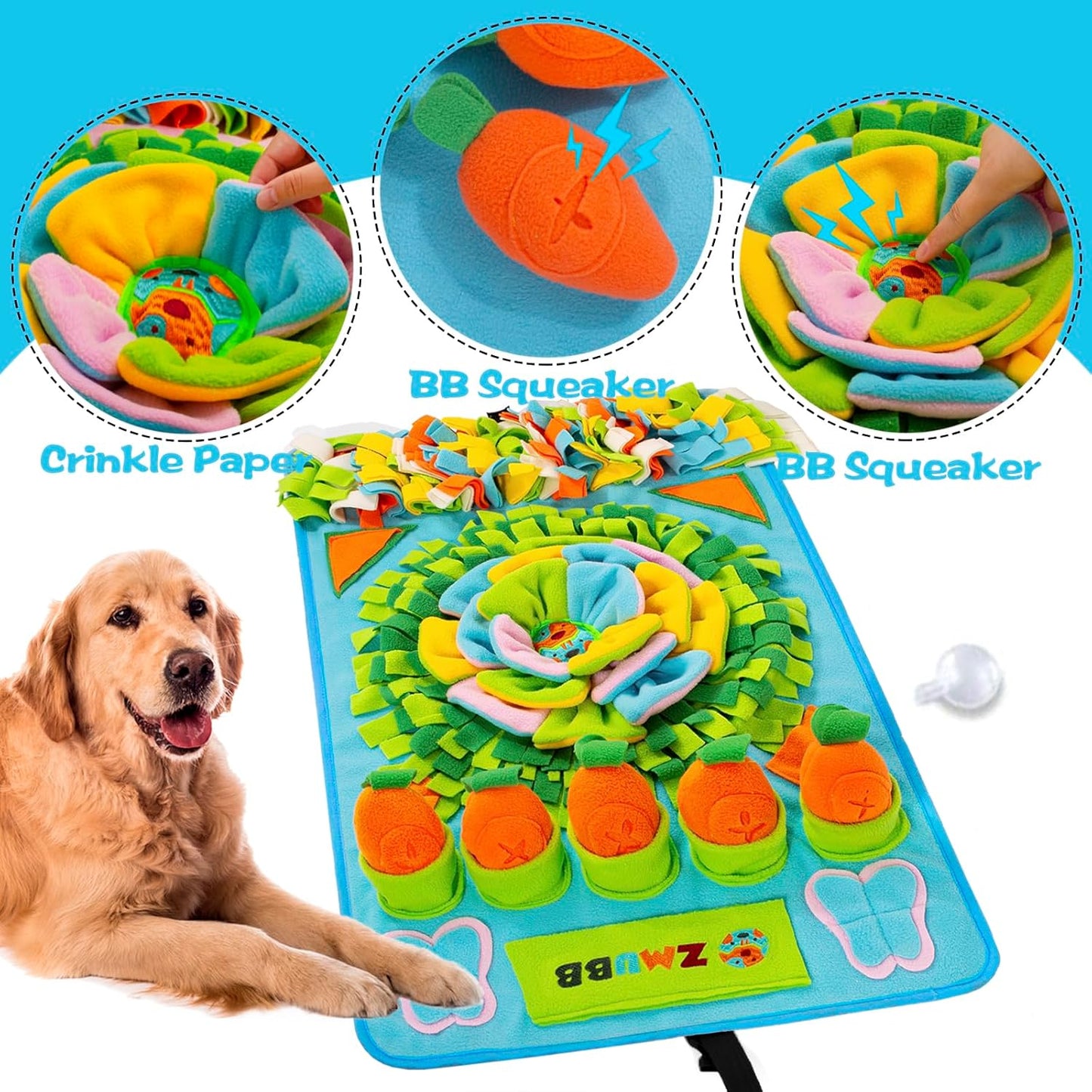 Pet Snuffle Mat for Dogs Sniff Mat Nosework Feeding Mat Slow Feeder Interactive Dog Puzzle Toys for Training and Stress Relief Encourages Natural Foraging Skills (31''x19''（Blue）)