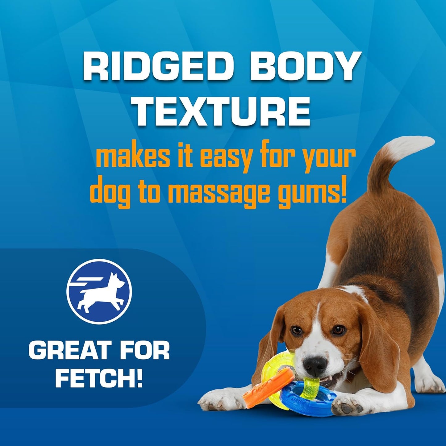 Nerf Dog Toy Gift Set, 3-Piece Set of Outdoor Dog Toys for Tug and Fetch, Includes 3-Ring Tug, Exo Squeak Bone and Tire Flyer