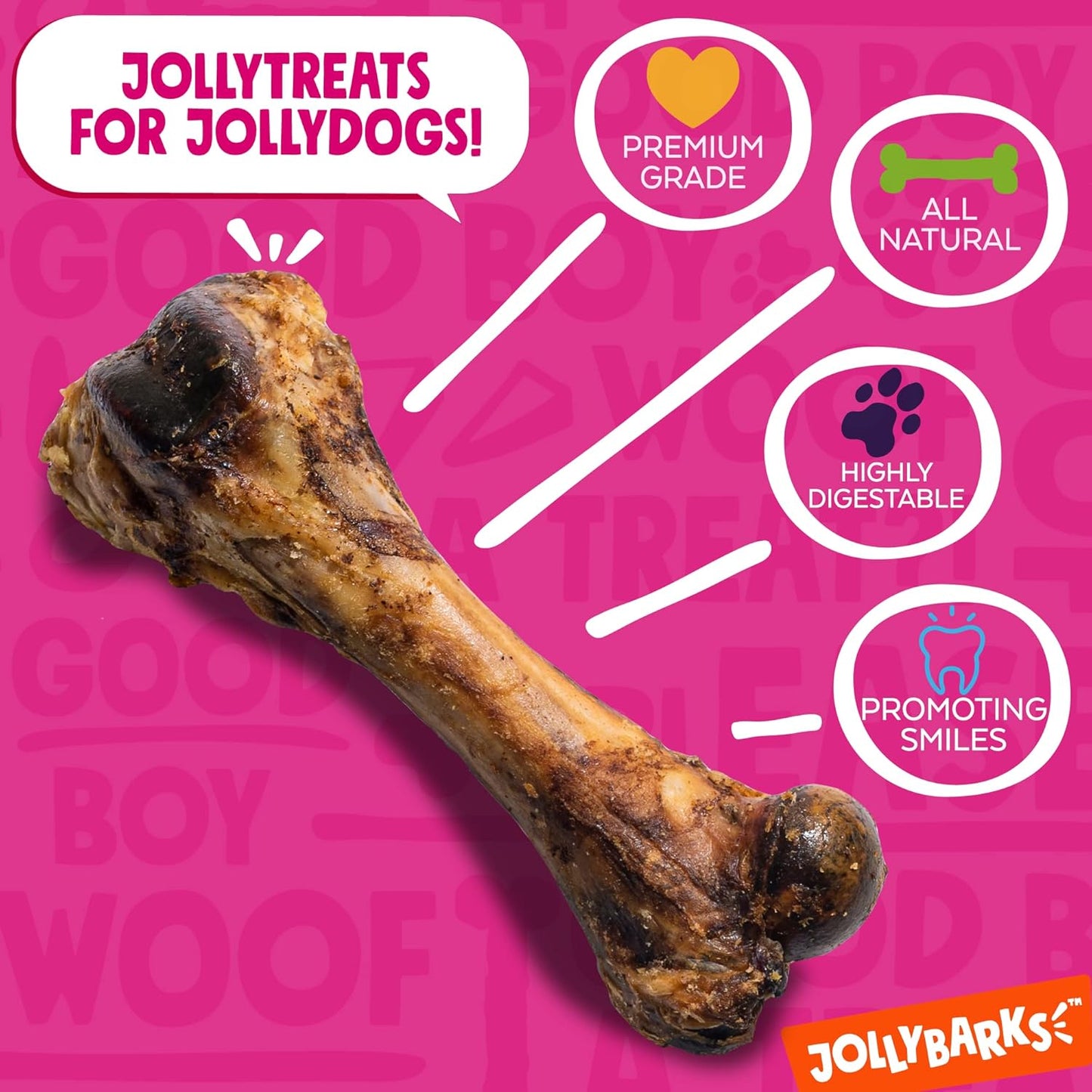 8" Pork Femur Bones for Dogs, Big Bones for Large Dogs, Gourmet Ham Beef Bone for Agressive Chewers, 3 Pack