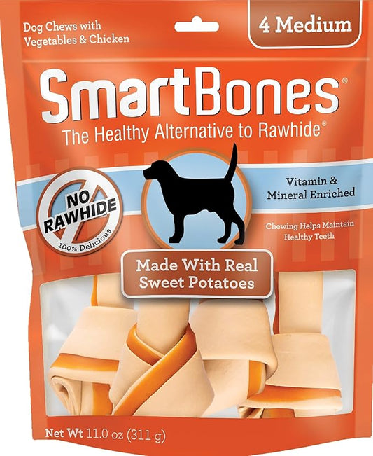 SmartBones Medium Chews With Real Sweet Potato 4 Count, Rawhide- Free Chews For Dogs