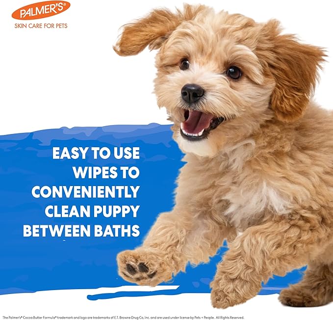 Palmer's Coconut Oil Puppy Wipes for Between Baths - Cocoa Butter Grooming Wipe for Dogs - Paraben & Phthalate Free Bath Towlettes, 100 Count