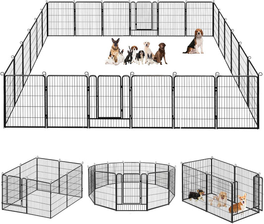 Dog Playpen, 32inch 20 Panels Outdoor Dog Fence Indoor Dog Pen Anti-Rust Pet Puppy Pen Dog Exercise Pen with Lock for Medium Small Dogs, Portable Pet Fence for Yard RV Camping