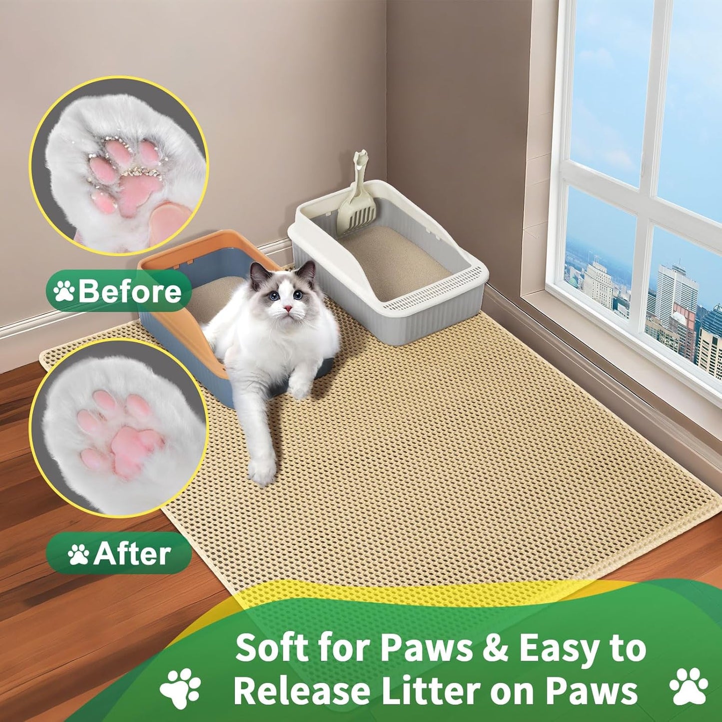 Cat Litter Mat,32"x22" Litter Box Mat,2 Layer Litter Trapping Mat for indoor cats,Litter Catcher Mats for kitty Pet,Cat Rug. Non-Slip Waterproof Urine Proof, Collapsable