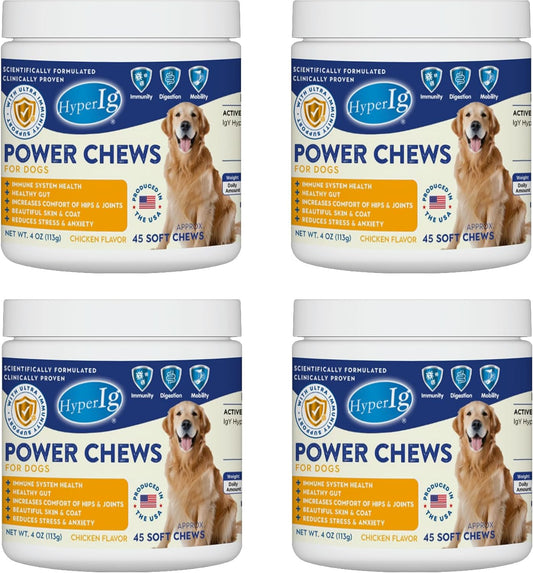 Dog Power Chews, 45 Soft Chews - Immune & Joint Support, Stress Relief, Anxiety, Skin & Coat Health, IgY Hyperimmune Protein Supplement for Mobility, Calming & Coat Health | Chicken Flavor - (113g)