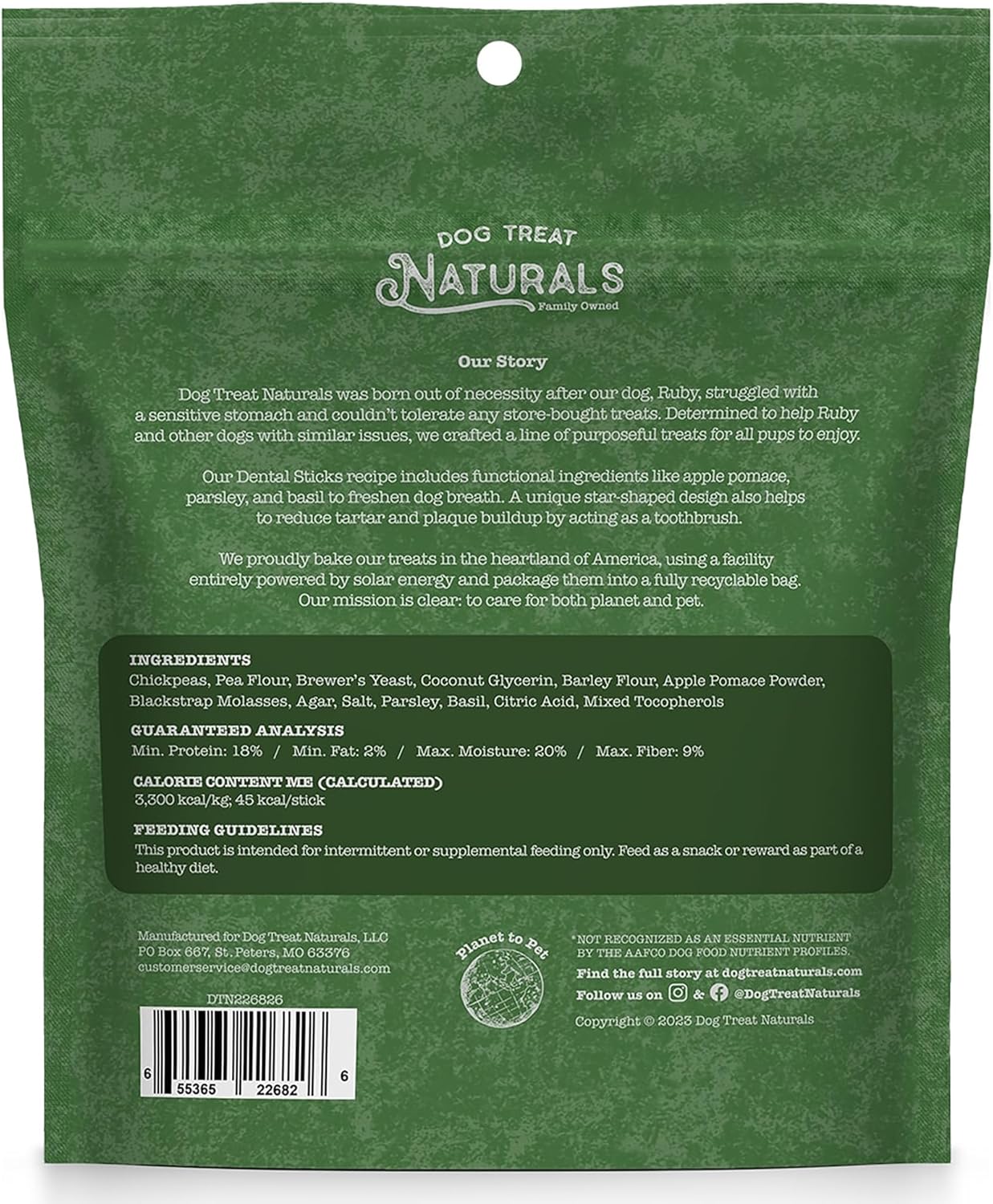 Dog Treat Naturals: Dental Sticks - Chickpea & Basil - 10oz (20ct), Dog Chew Treats, Freshen Breath, Fight Plaque-Tartar, Helps Clean Teeth, USA Made