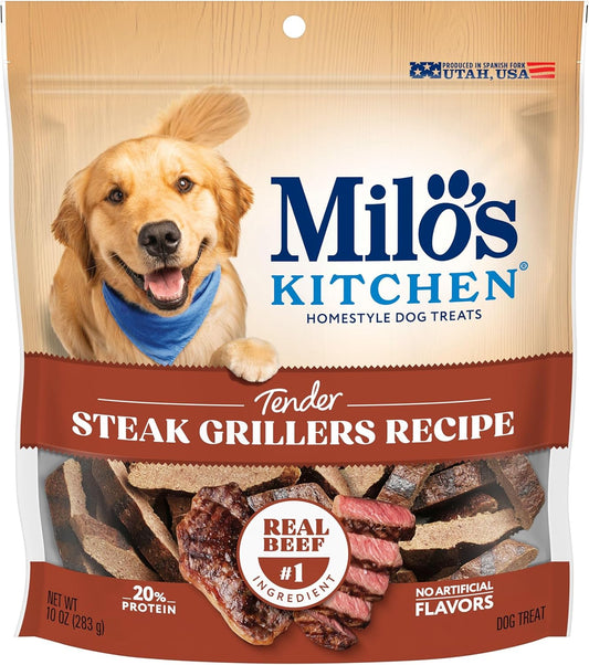 Milo's Kitchen Homestyle Dog Treats, Steak Grillers, 10 Ounce, High Protein, No Artificial Flavors