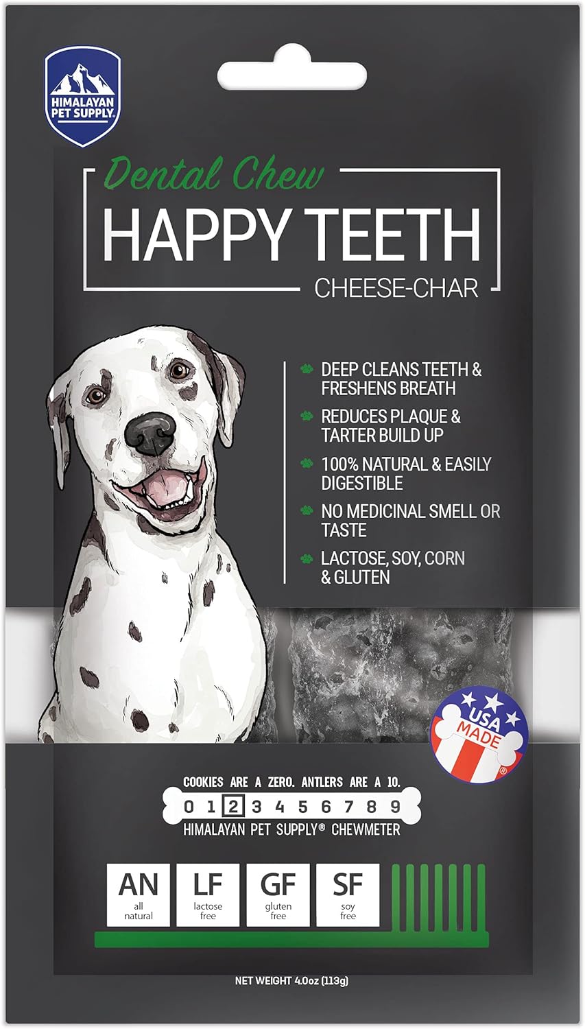 Himalayan Dog Chew Happy Teeth Yak Cheese, Soft Dog Chew, 100% Natural Soft Density Dental Treats, Gluten Free, Safe Treats for Oral Health, Lactose & Grain Free, Protein Rich, Cheese-Charcoal 2 Count