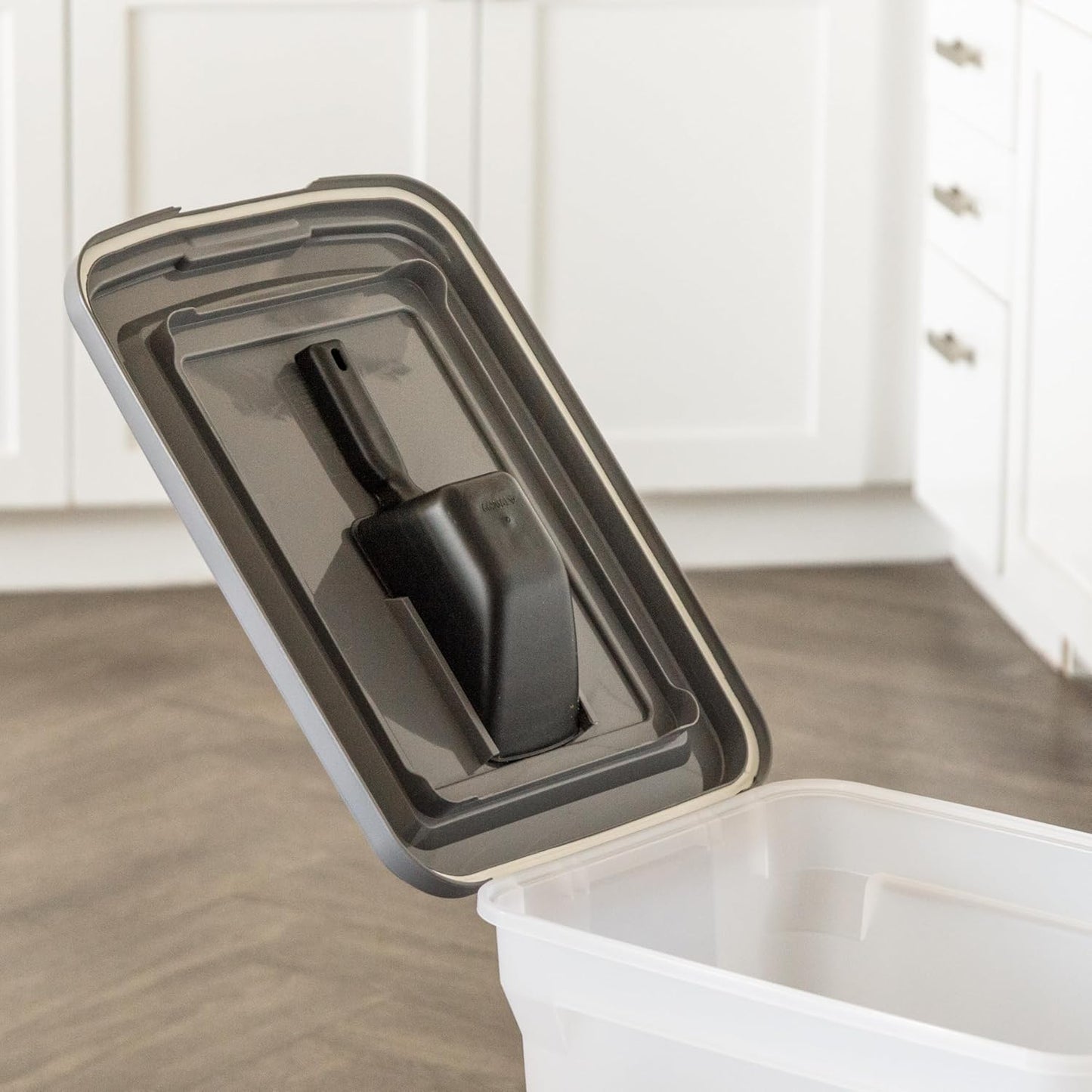 IRIS USA Dog Food Storage Container 40 lbs, Attachable Wheels, & Included Scoop, for Dog Cat Birds and other Pets, Food Storage Bin, Keep Fresh, Easy Mobility, BPA Free - Made in the USA, Dark Gray