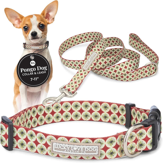 Lucky Love Dog - Easy Click Buckle Dog Collar with Leash Set Combo, Durable & Comfortable for Male & Female Dogs, Pet Collar for Small to Large Dogs, Secure Fit - Pongo Combo, XS