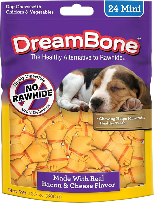 DreamBone Mini Chews, Made with Real Bacon and Cheese Flavor, Rawhide Free Dog Chews, 24 Count