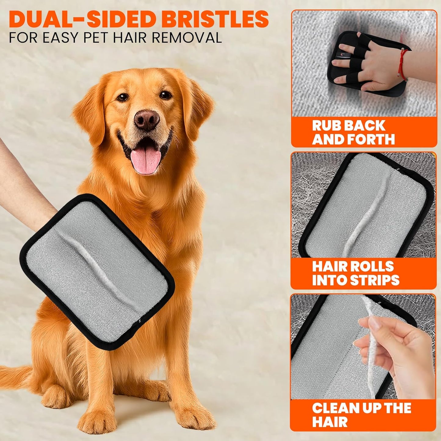 CALMZY Pack of 2 Pet Hair Removal Glove, Reusable Cat Dog Electrostatic Fur Remover Grooming Glove Tool, Magic Brush Cat & Dog Hair Remover for Couch, Furniture, Carpet, Car Seat & Clothing