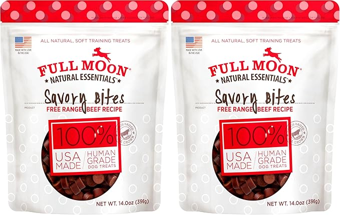 Full Moon All Natural Human Grade Dog Treats, Essential Beef Savory Bites, 14 Ounce (Pack of 2)