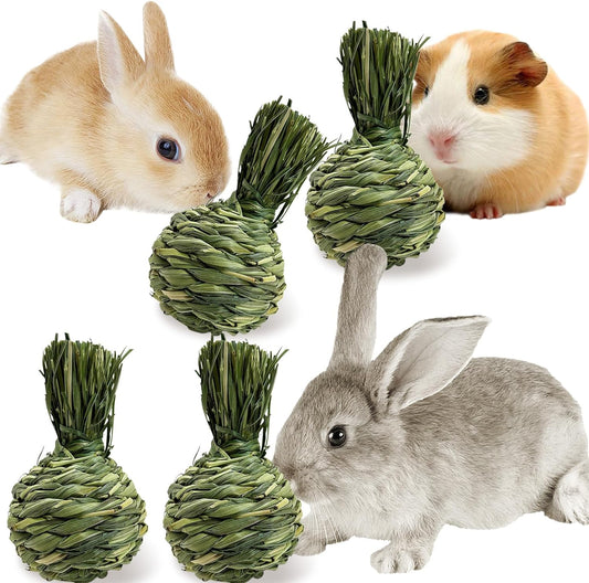 Hamiledyi Rabbit Chew Ball Bunny Timothy Grass Ball Natural Woven Chewing Toys Small Animal Activity Play Balls Chew Toys for Bunny Rabbits Hamster Guinea Pigs Chinchilla Gerbils 4PCS