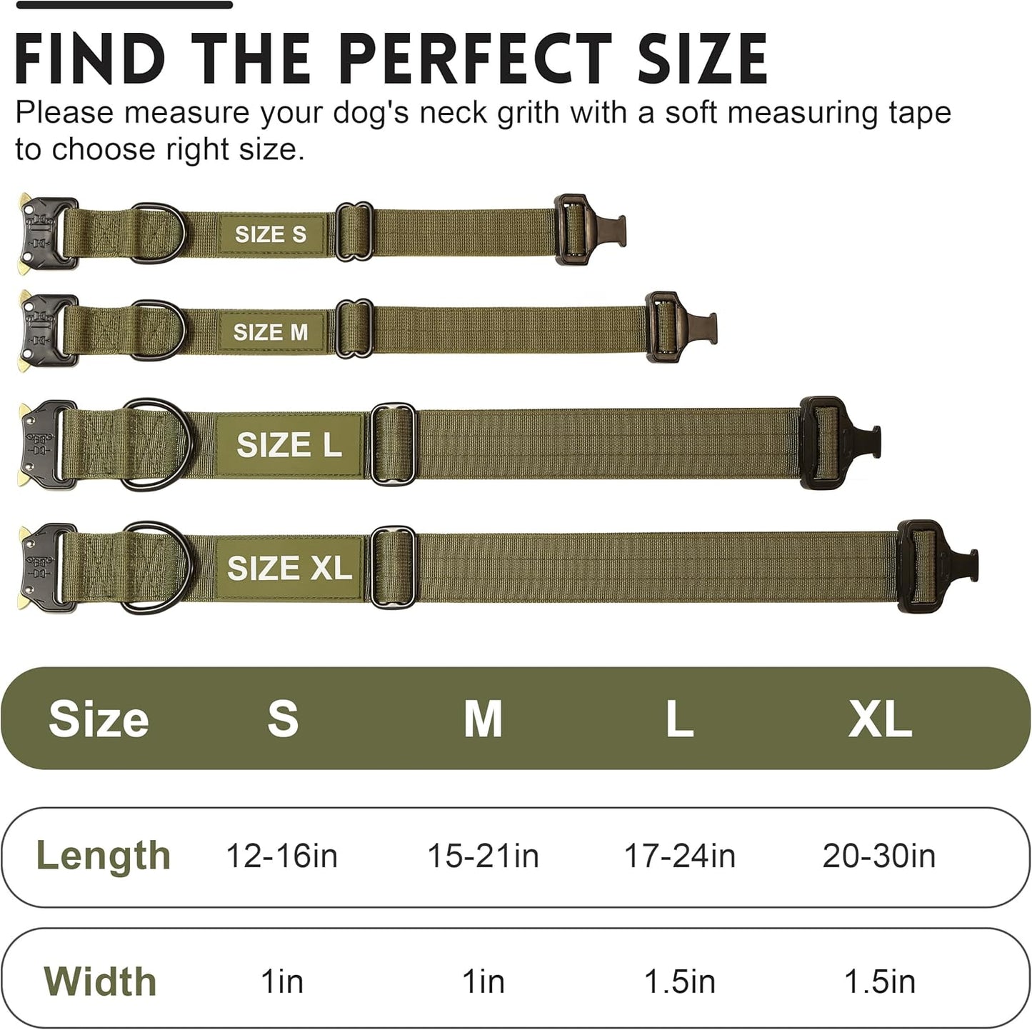 Personalized Tactical Dog Collar for Large Dogs, Heavy Duty Military Collar with Name, Made of Thick Nylon and Strong Metal Buckle for Maximum Durability, Available in Pink, Blue, Black, and Green