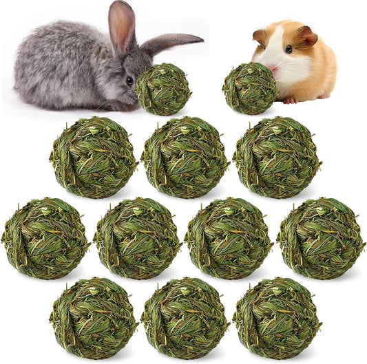 Hamiledyi 10 Pcs Rabbit Chew Ball Timothy Grass Ball Small Animal Activity Play Chew Toys Teeth Grinding for Bunny Rabbits Hamster Guinea Pigs Gerbils Chinchillas