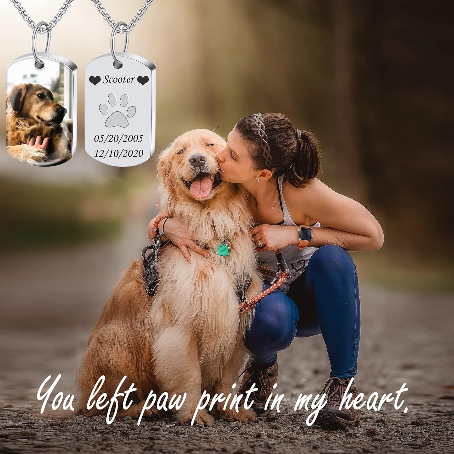 Fanery Sue Personalized Pet Ashes Necklace for Dog Cat Custom Photo&Text Pet Loss Sympathy Gift Cremation Jewelry