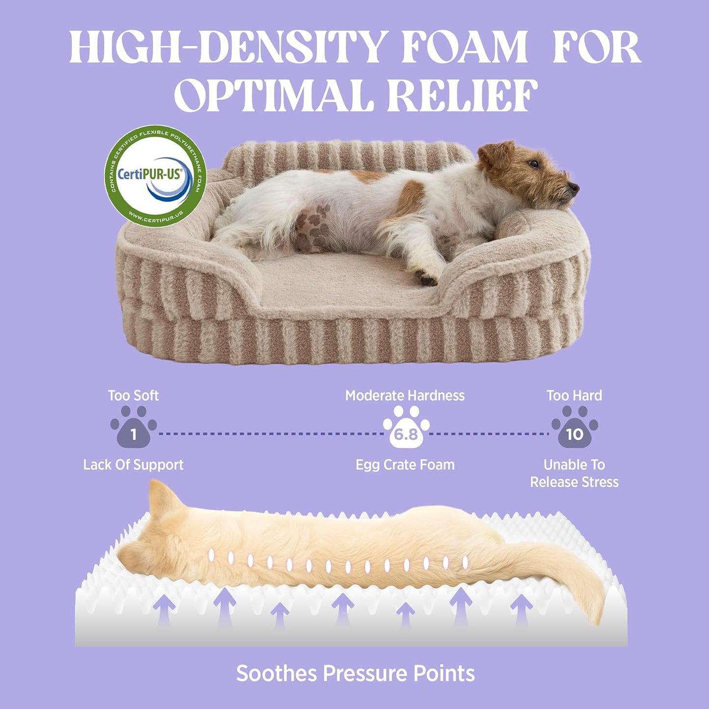 LE SURE Cute Dog Bed for Small Dogs, Orthopedic Waterproof Small Pet Beds with Sides, High Back Non-Slip Bottom and Egg-Crate Foam Puppy Couch Sofa with Washable Removable Cover, Hazel