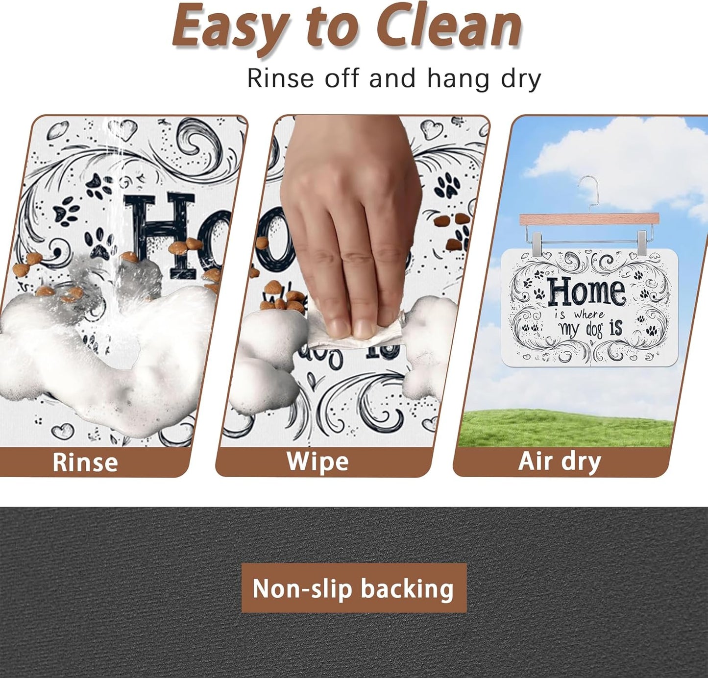 Home is Where My Dog is Dog Food Mat for Floors,Absorbent Quick-Dry Pet Feeding Mat,Cat Dog Bowl Mats for Food and Water,Non-Slip Pet Accessories Supplies 12"x20"