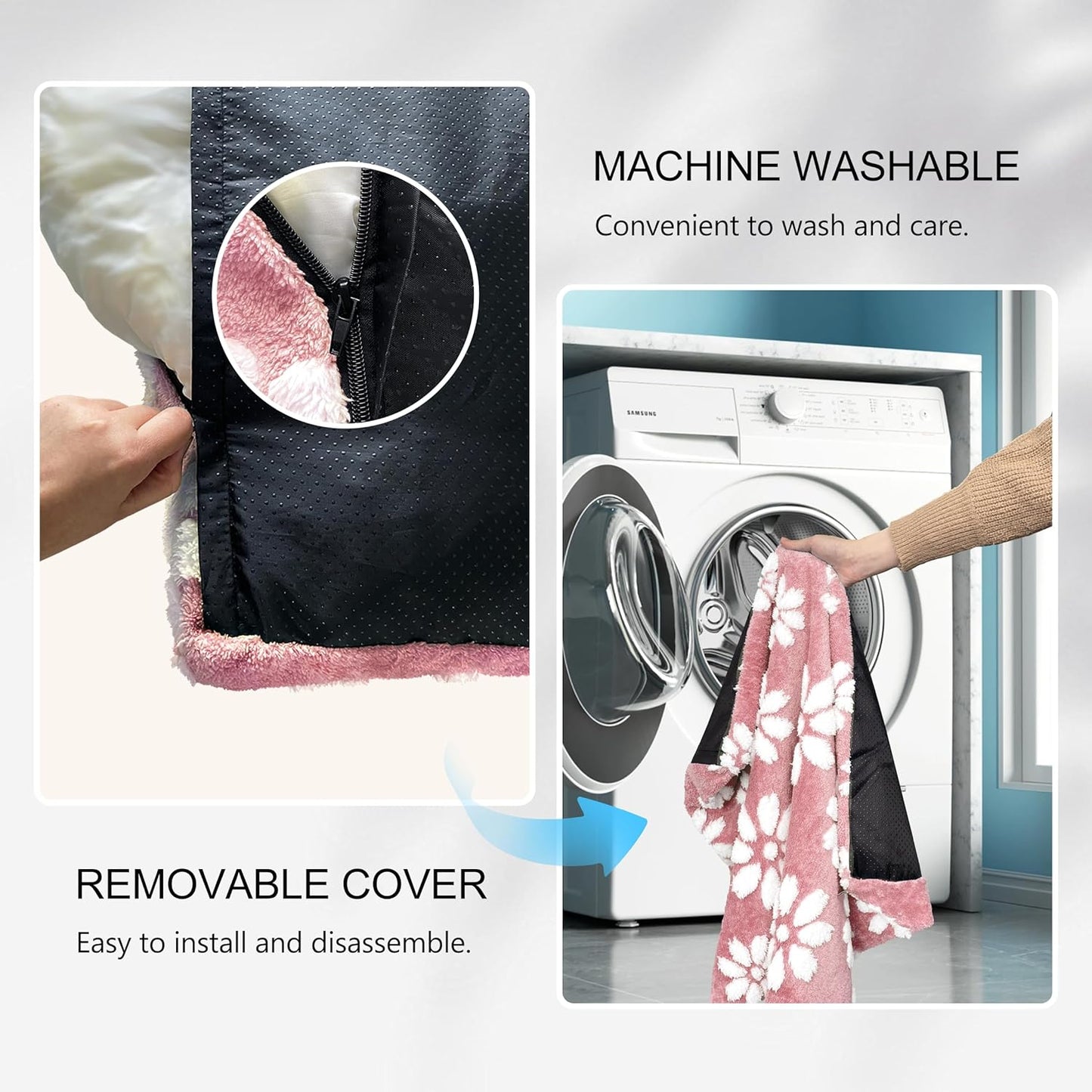 Dog Beds for Extra Large Dogs, Cute Thick Dog Bed for Crate Kennel, Fluffy Pet Bed with Removable Washable Cover and Anti-Slip Bottom, 41"x 28", Pink Flower