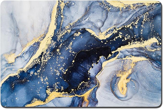 Rnivvi Dog Food Mat, 12" x 19" Marble Absorbent Dog Cat Bowl Mat for Food and Water, Cute Anti-Slip Rubber Pet Feeding Rug Protect Floors, Puppy Placemat for Feeding & Watering Supplies, Grey