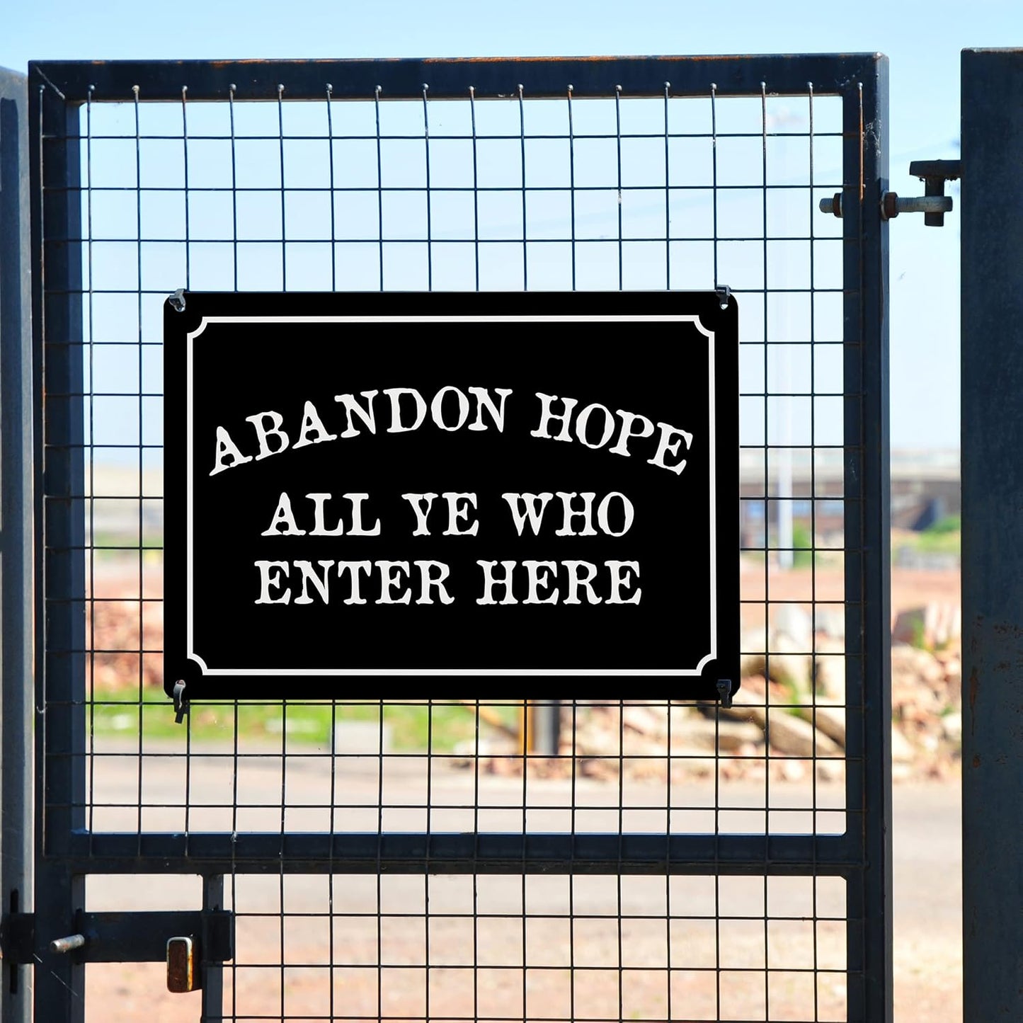 Abandon Hope All Ye Who Enter Here - Humorous Plastic Sign - 8" x 12" - Vintage Halloween Decor, Home Office & Man Cave Décor, With Holes for Easy Mounting - ENVISIONED Signage